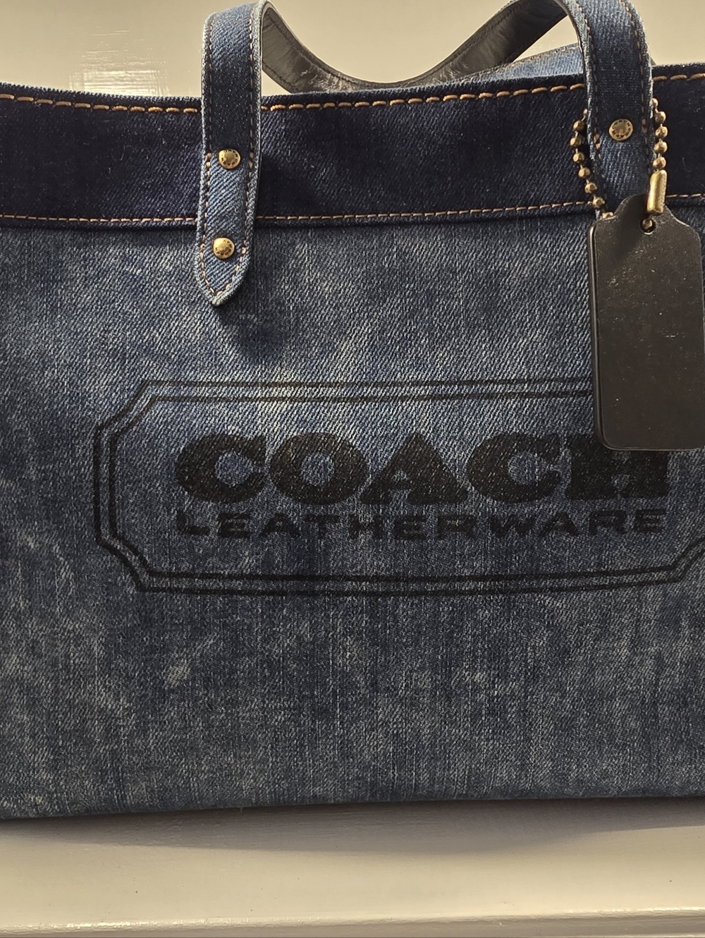 Coach Denim  2 Way Field Tote with Leather Tag and Bonus Zip Pouch